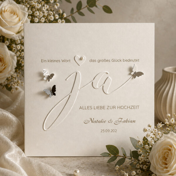 Edle Hochzeitskarte mit hochwertiger Prägung Design 119