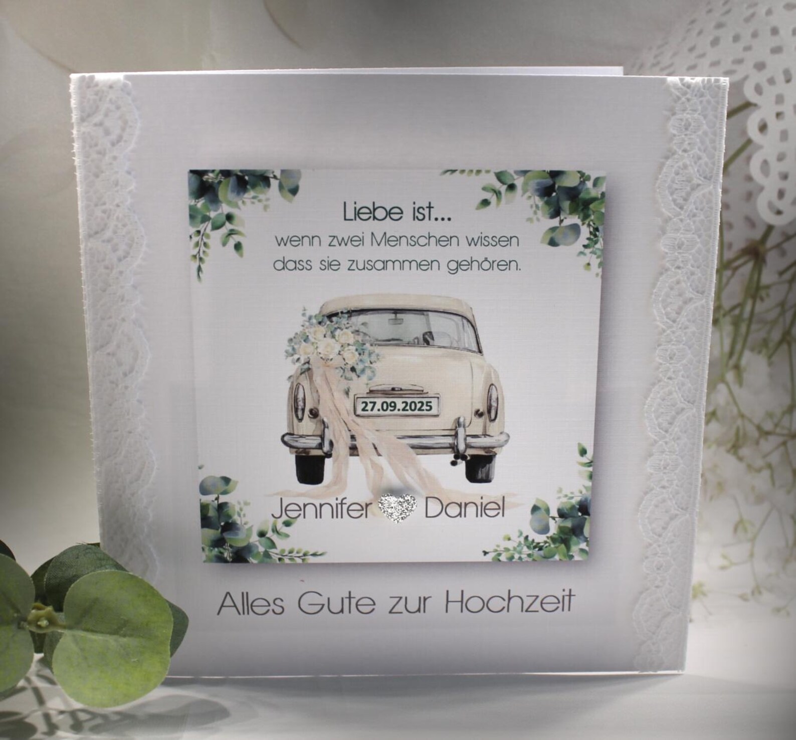 Personalisierte Glückwunschkarte zur Hochzeit mit Oldtimer Design 123