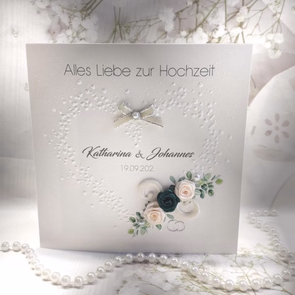 Hochzeitskarte mit Rosen & Perlen | Glückwunsch zur Hochzeit Design 166