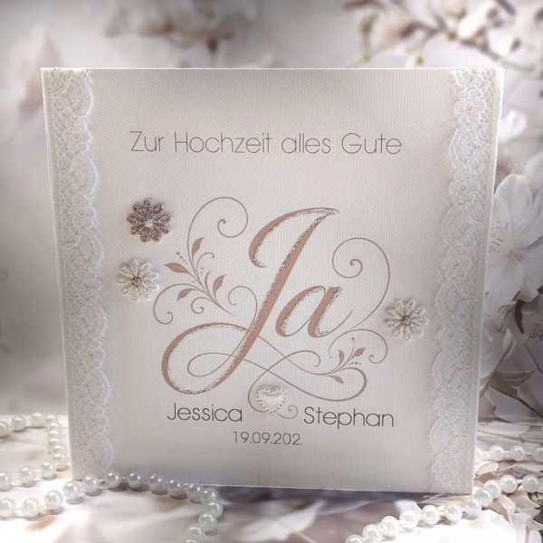 Hochzeitskarte "Ja" mit Spitze – elegante Glückwunschkarte zur Hochzeit Design 168