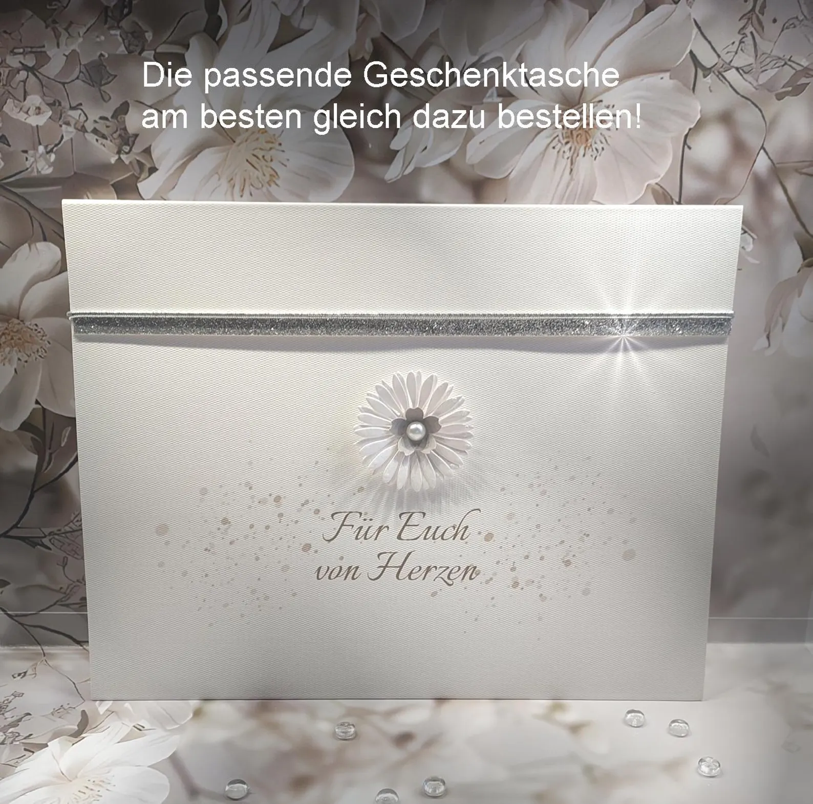 Glückwunschkarte zur Hochzeit "Die Karte Exclusiv" mit handgemachten Blüten, Design 169 – Bild 3
