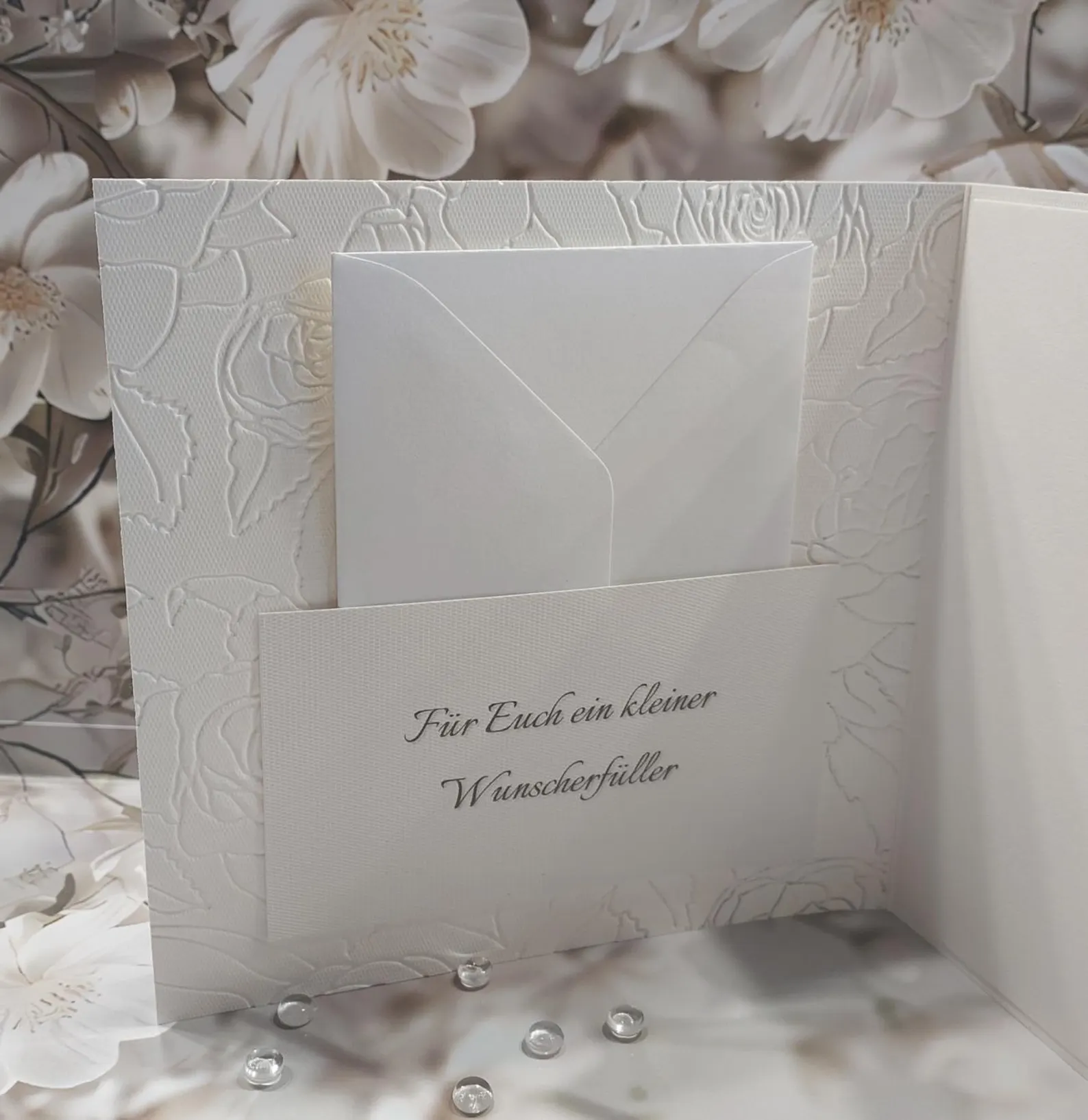 Glückwunschkarte zur Hochzeit "Die Karte Exclusiv" mit handgemachten Blüten, Design 169 – Bild 6