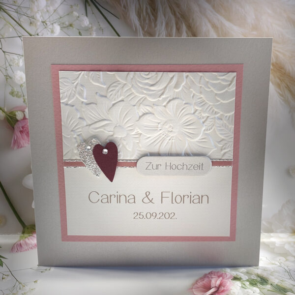 Edle Perlmutt-Hochzeitskarte zur Hochzeit – handgemacht & personalisiert Design 194